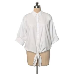 CHICO'S No Iron White Collared Blouse Button Down Tie Front Lightweight Top M
